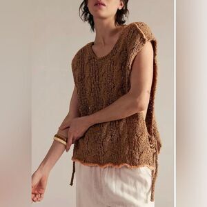 NWT!! XL Free People Arlo Sweater Tank Vest Tie Sides Mocha Brown Color Bohemian